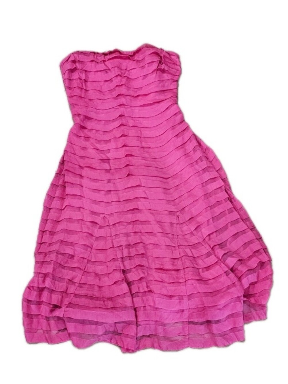 Tadashi Shoji Vintage 90's Hot Pink Strapless Tiered Ruffle Dress 6